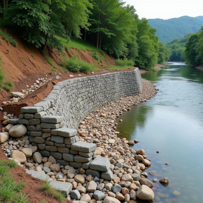 Vệ sĩ giữ đất, hệ thống rọ đá bảo vệ bờ sông khỏi bị xói mòn bởi dòng chảy mạnh